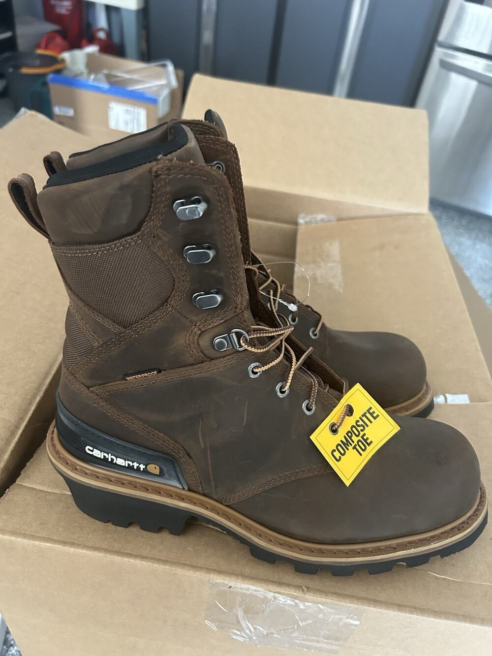 Carhartt 8” Insulated Waterproof Leather Logger Work Boot Crazy Horse Brown 11.5